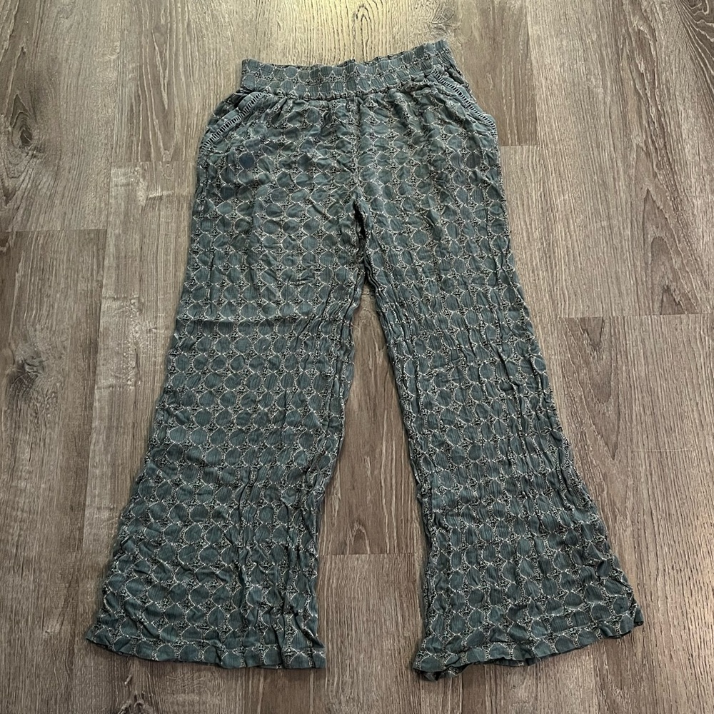 Anthropologie Wide Leg Pants in Teal with Beige Pattern